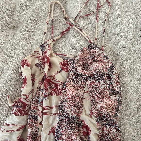 Free People Isabella Dress Side Lace Up Tie boho mixed print cut sew Romper Pink - Picture 4 of 7